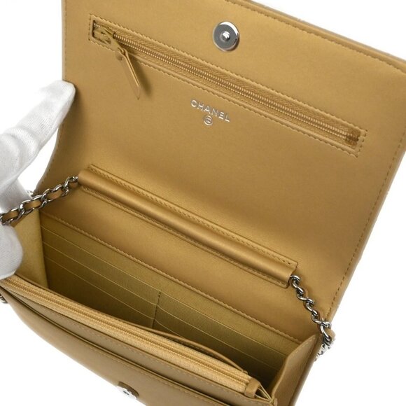 Chanel Beige Lambskin Rhinestone Camellia WOC Shoulder Wallet Bag 185633 - Picture 5 of 7